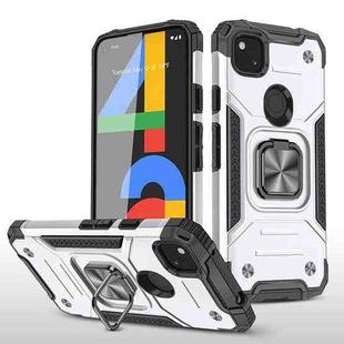 For Google Pixel 4a Magnetic Armor Shockproof TPU + PC Case with Metal Ring Holder(Silver)