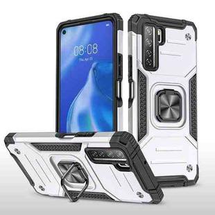 For Huawei P40 Lite 5G / Nova 7 SE Magnetic Armor Shockproof TPU + PC Case with Metal Ring Holder(Silver)