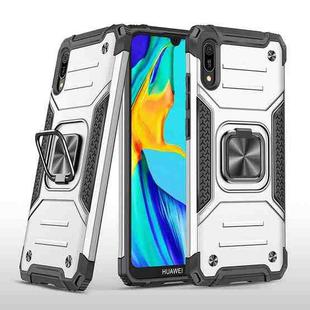 For Huawei Y6 Pro(2019) Magnetic Armor Shockproof TPU + PC Case with Metal Ring Holder(Silver)