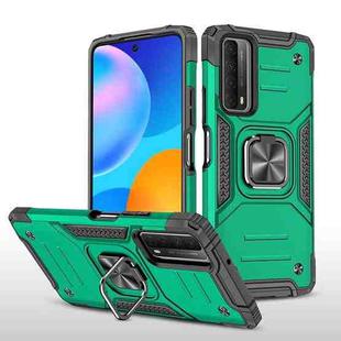 For Huawei P Smart(2021) / Y7a Magnetic Armor Shockproof TPU + PC Case with Metal Ring Holder(Dark Green)