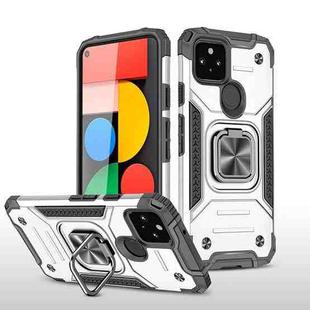 For Google Pixel 5 Magnetic Armor Shockproof TPU + PC Case with Metal Ring Holder(Silver)