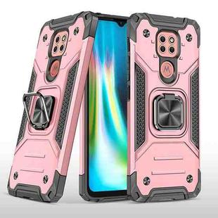 For Motorola Moto G9 Magnetic Armor Shockproof TPU + PC Case with Metal Ring Holder(Rose Gold)