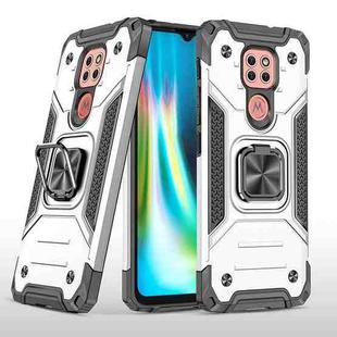 For Motorola Moto G9 Magnetic Armor Shockproof TPU + PC Case with Metal Ring Holder(Silver)