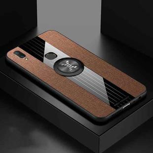 For Vivo Y85 XINLI Stitching Cloth Texture Shockproof TPU Protective Case with Ring Holder(Brown)