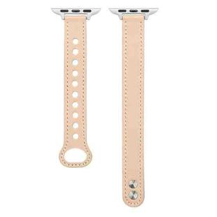 Double Stud Leather Watch Band For Apple Watch Series 8&7 41mm / SE 2&6&SE&5&4 40mm / 3&2&1 38mm(Apricot)