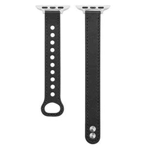 Double Stud Leather Watch Band For Apple Watch Series 8&7 45mm / SE 2&6&SE&5&4 44mm / 3&2&1 42mm(Black)