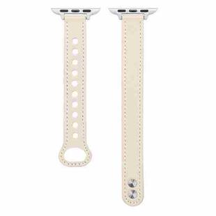 Double Stud Leather Watch Band For Apple Watch Series 8&7 45mm / SE 2&6&SE&5&4 44mm / 3&2&1 42mm(Beige)