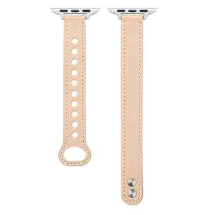 Double Stud Leather Watch Band For Apple Watch Series 8&7 45mm / SE 2&6&SE&5&4 44mm / 3&2&1 42mm(Apricot)