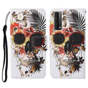 For Huawei P smart 2021 Colored Drawing Pattern Horizontal Flip Leather Case with Holder & Card Slots & Wallet & Lanyard(Flower Skull)
