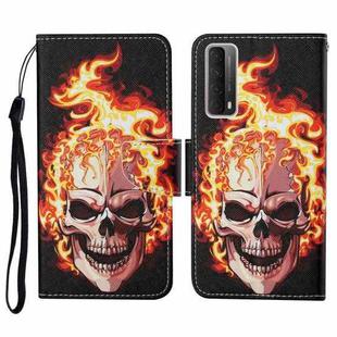 For Huawei P smart 2021 Colored Drawing Pattern Horizontal Flip Leather Case with Holder & Card Slots & Wallet & Lanyard(Flame Skull)