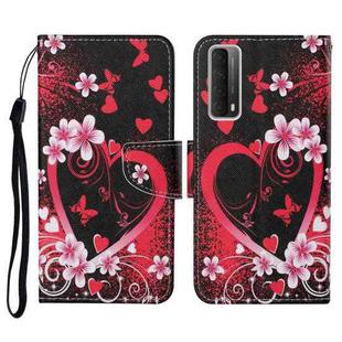 For Huawei P smart 2021 Colored Drawing Pattern Horizontal Flip Leather Case with Holder & Card Slots & Wallet & Lanyard(Red Heart)