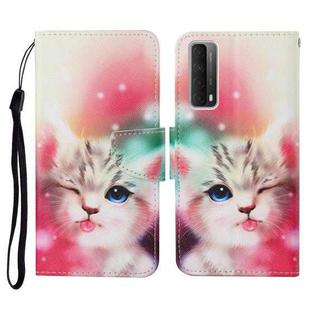 For Huawei P smart 2021 Colored Drawing Pattern Horizontal Flip Leather Case with Holder & Card Slots & Wallet & Lanyard(Squint Cat)