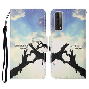 For Huawei P smart 2021 Colored Drawing Pattern Horizontal Flip Leather Case with Holder & Card Slots & Wallet & Lanyard(Love Gesture)