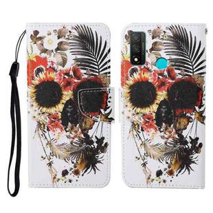 For Huawei P smart 2020 Colored Drawing Pattern Horizontal Flip Leather Case with Holder & Card Slots & Wallet & Lanyard(Flower Skull)