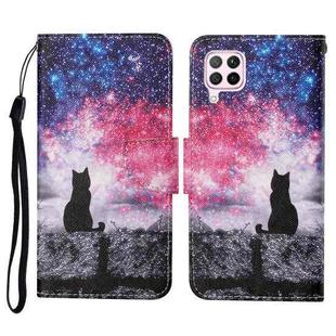 For Huawei P40 lite Colored Drawing Pattern Horizontal Flip Leather Case with Holder & Card Slots & Wallet & Lanyard(Starry Cat)