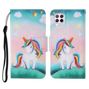 For Huawei P40 lite Colored Drawing Pattern Horizontal Flip Leather Case with Holder & Card Slots & Wallet & Lanyard(Rainbow Unicorn)