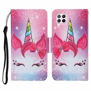 For Huawei P40 lite Colored Drawing Pattern Horizontal Flip Leather Case with Holder & Card Slots & Wallet & Lanyard(Eyelash Unicorn)