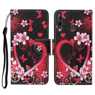 For Huawei P40 lite E Colored Drawing Pattern Horizontal Flip Leather Case with Holder & Card Slots & Wallet & Lanyard(Red Heart)