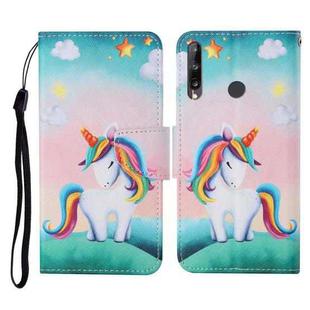 For Huawei P40 lite E Colored Drawing Pattern Horizontal Flip Leather Case with Holder & Card Slots & Wallet & Lanyard(Rainbow Unicorn)