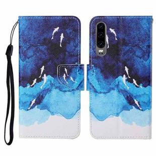 For Huawei P30 Colored Drawing Pattern Horizontal Flip Leather Case with Holder & Card Slots & Wallet & Lanyard(Watercolor Fish)