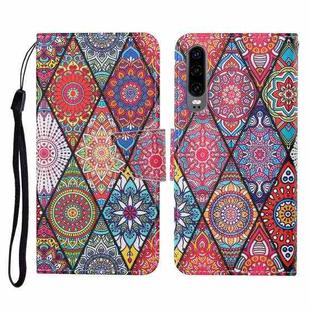 For Huawei P30 Colored Drawing Pattern Horizontal Flip Leather Case with Holder & Card Slots & Wallet & Lanyard(Rhombus Totem)