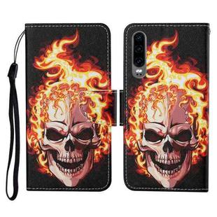 For Huawei P30 Colored Drawing Pattern Horizontal Flip Leather Case with Holder & Card Slots & Wallet & Lanyard(Flame Skull)