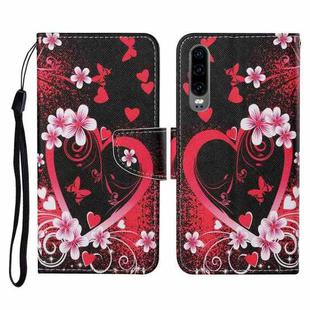 For Huawei P30 Colored Drawing Pattern Horizontal Flip Leather Case with Holder & Card Slots & Wallet & Lanyard(Red Heart)