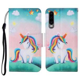 For Huawei P30 Colored Drawing Pattern Horizontal Flip Leather Case with Holder & Card Slots & Wallet & Lanyard(Rainbow Unicorn)