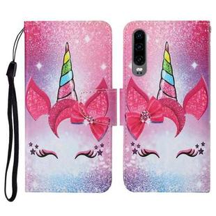 For Huawei P30 Colored Drawing Pattern Horizontal Flip Leather Case with Holder & Card Slots & Wallet & Lanyard(Eyelash Unicorn)