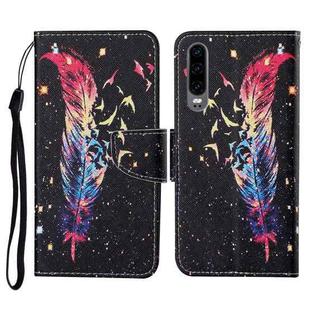 For Huawei P30 Colored Drawing Pattern Horizontal Flip Leather Case with Holder & Card Slots & Wallet & Lanyard(Feather)