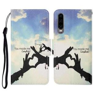 For Huawei P30 Colored Drawing Pattern Horizontal Flip Leather Case with Holder & Card Slots & Wallet & Lanyard(Love Gesture)