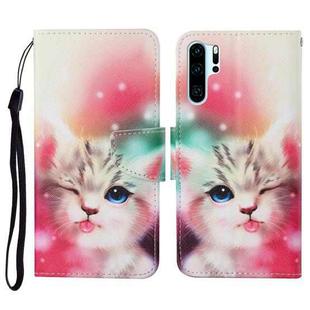 For Huawei P30 Pro Colored Drawing Pattern Horizontal Flip Leather Case with Holder & Card Slots & Wallet & Lanyard(Squint Cat)