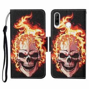For Huawei P30 lite Colored Drawing Pattern Horizontal Flip Leather Case with Holder & Card Slots & Wallet & Lanyard(Flame Skull)