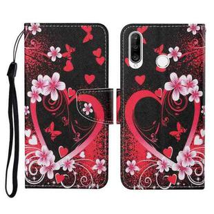 For Huawei P30 lite Colored Drawing Pattern Horizontal Flip Leather Case with Holder & Card Slots & Wallet & Lanyard(Red Heart)