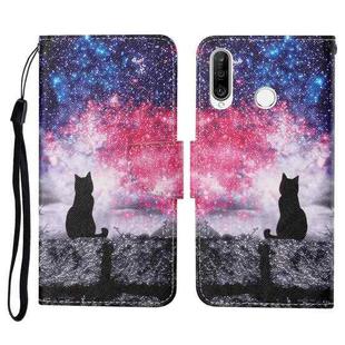 For Huawei P30 lite Colored Drawing Pattern Horizontal Flip Leather Case with Holder & Card Slots & Wallet & Lanyard(Starry Cat)