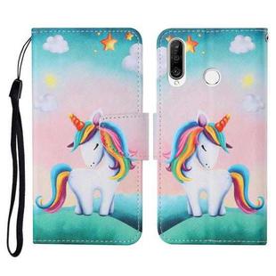 For Huawei P30 lite Colored Drawing Pattern Horizontal Flip Leather Case with Holder & Card Slots & Wallet & Lanyard(Rainbow Unicorn)