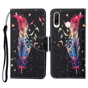 For Huawei P30 lite Colored Drawing Pattern Horizontal Flip Leather Case with Holder & Card Slots & Wallet & Lanyard(Feather)