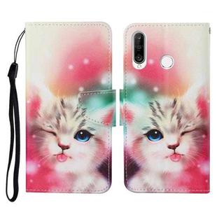 For Huawei P30 lite Colored Drawing Pattern Horizontal Flip Leather Case with Holder & Card Slots & Wallet & Lanyard(Squint Cat)