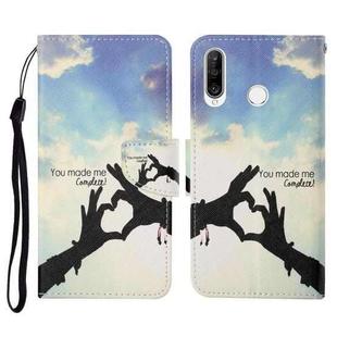 For Huawei P30 lite Colored Drawing Pattern Horizontal Flip Leather Case with Holder & Card Slots & Wallet & Lanyard(Love Gesture)