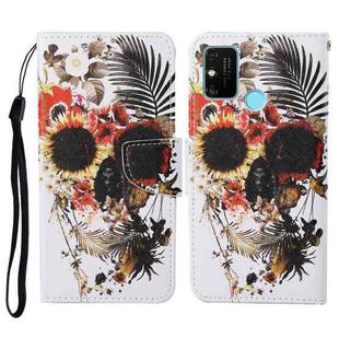 For Honor Play 9A Colored Drawing Pattern Horizontal Flip Leather Case with Holder & Card Slots & Wallet & Lanyard(Flower Skull)