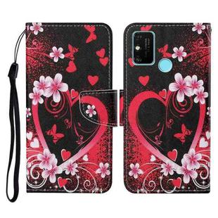 For Honor Play 9A Colored Drawing Pattern Horizontal Flip Leather Case with Holder & Card Slots & Wallet & Lanyard(Red Heart)