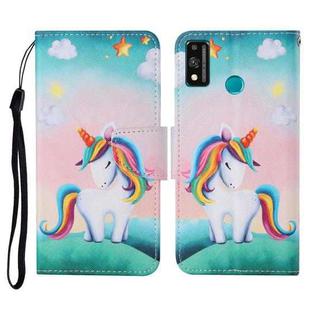 For Honor 9X Lite Colored Drawing Pattern Horizontal Flip Leather Case with Holder & Card Slots & Wallet & Lanyard(Rainbow Unicorn)