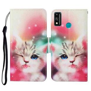 For Honor 9X Lite Colored Drawing Pattern Horizontal Flip Leather Case with Holder & Card Slots & Wallet & Lanyard(Squint Cat)