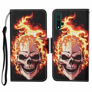 For Honor 20 Colored Drawing Pattern Horizontal Flip Leather Case with Holder & Card Slots & Wallet & Lanyard(Flame Skull)