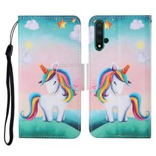 For Honor 20 Colored Drawing Pattern Horizontal Flip Leather Case with Holder & Card Slots & Wallet & Lanyard(Rainbow Unicorn)