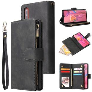 For Huawei P30 Multifunctional Retro Frosted Horizontal Flip Leather Case with Card Slot & Holder & Zipper Wallet & Photo Frame & Lanyard(Black)