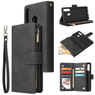 For Huawei P30 Lite Multifunctional Retro Frosted Horizontal Flip Leather Case with Card Slot & Holder & Zipper Wallet & Photo Frame & Lanyard(Black)