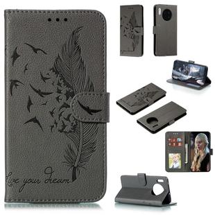 For Huawei Mate 30 Feather Pattern Litchi Texture Horizontal Flip Leather Case with Holder & Wallet & Card Slots(Gray)