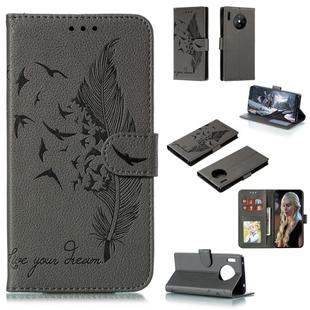 For Huawei Mate 30 Pro Feather Pattern Litchi Texture Horizontal Flip Leather Case with Holder & Wallet & Card Slots(Gray)