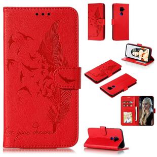 For Huawei Mate 30 Lite / nova 5i Pro Feather Pattern Litchi Texture Horizontal Flip Leather Case with Holder & Wallet & Card Slots(Red)